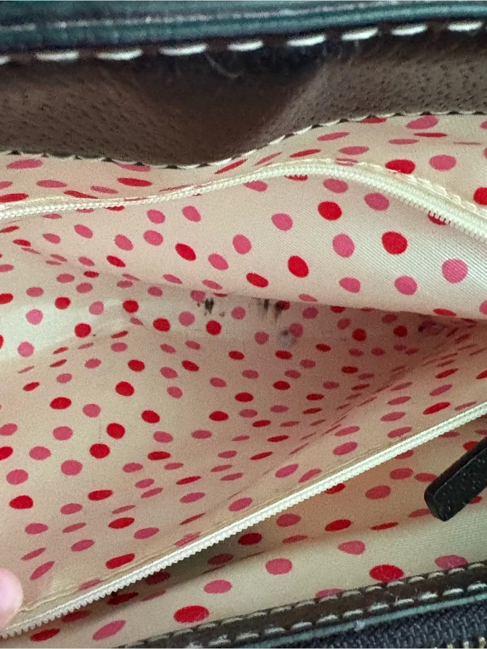 kate spade Black Shoulder Tote with Pink Polka Dot Lining
